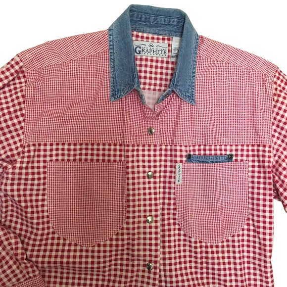 Vintage Graphite Jeanswear Size Small Red check Denim collar Country Western - Picture 3 of 7